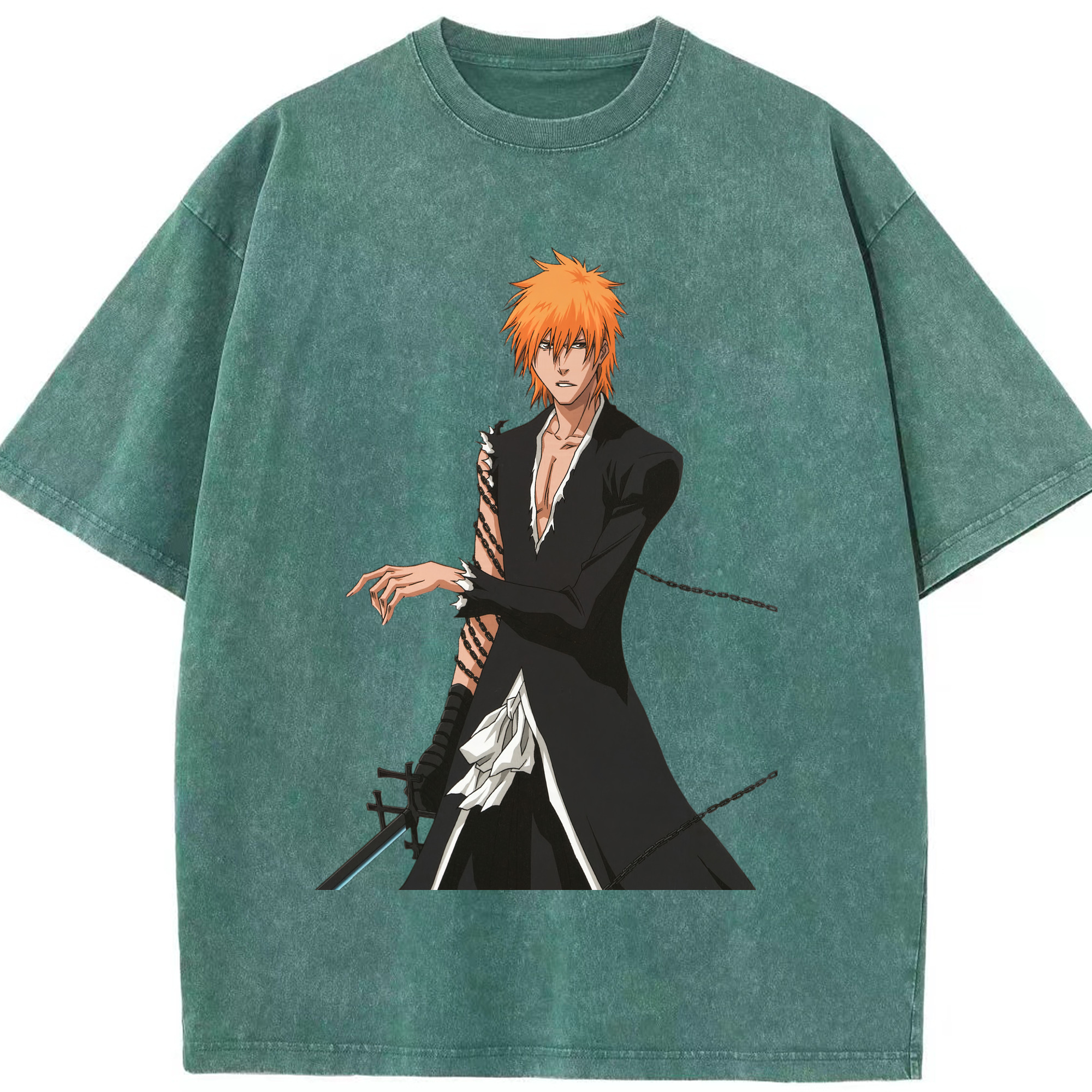 （画像用） ブリーチ 黒崎一護（くろさき いちご）BLEACH Kurosaki Ichigo 綿100% ヴィンテージ風 半袖Tシャツ（フロントプリント）